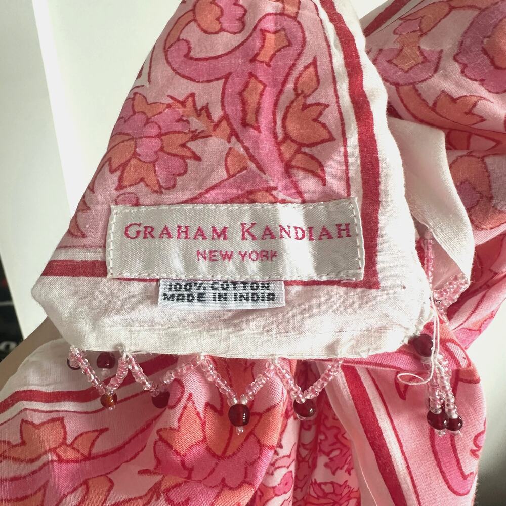 Graham Kandiah Beaded Boho Chic Wrap/Scarf/ Sarong/ Coverup- Pink, Orange, Ivory